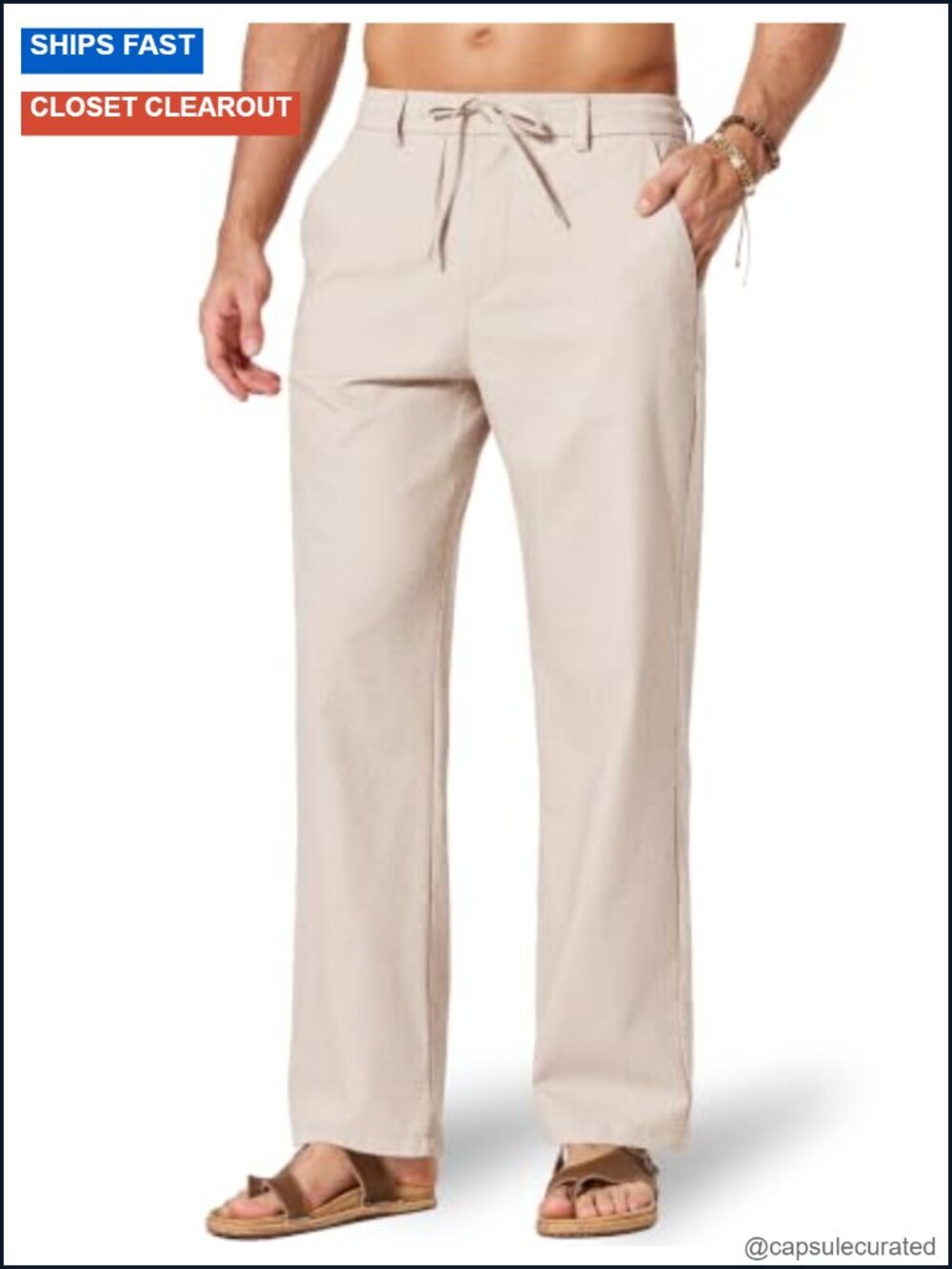Men's Cotton Linen Relaxed Fit Drawstring Pants Casual Summer Lightweight